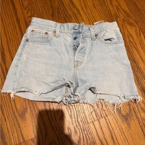 Levi's Light Blue High-Rise Distressed Denim Shorts